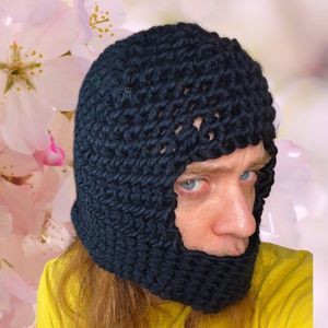 Balaclava Black Crochet Ski Mask Hood Knit Hat Beanie Dark Academia Kawaii Goth